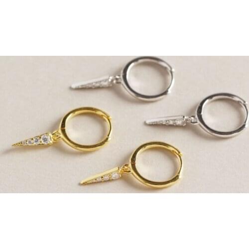 Minimalist Long Diamond Triangle Cartilage Huggie Earring Korean 925 Sterling Silver Geometric Men Women Tassel Charm Earrings