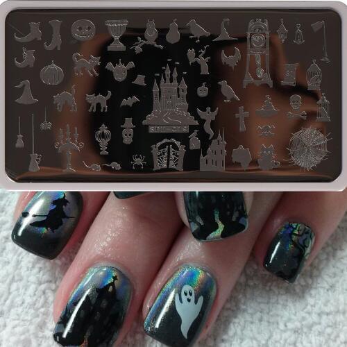 SPH01- 28 HALLOWEEN-01 HALLOWEEN Nail Art stamping 6X12cm Halloween Nail Stamping Plate Skull Spider Cobweb Ghost Theme Plates