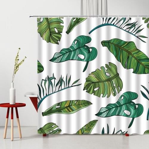 Tropical Plant Shower Curtain Palm Tree Green Leaf Modern Background Wall Decor Bathroom Bathtub Partition Set With Hook