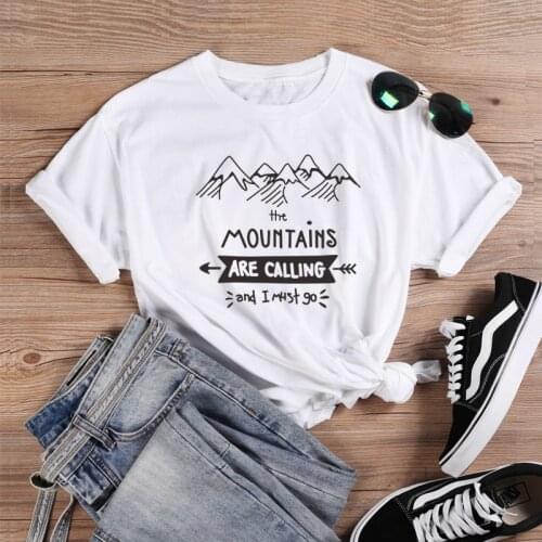 The Moutains Are Calling and I Must Go Cotton Women T-Shirt Plus Size Funny Fashion Female Clothing O Neck Short Sleeve Top Tee