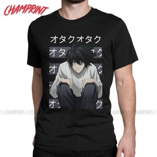Vintage L Lawliet Death Note Anime T-Shirt for Men Crew Neck Pure Cotton T Shirt Short Sleeve Tees Birthday Gift Clothing