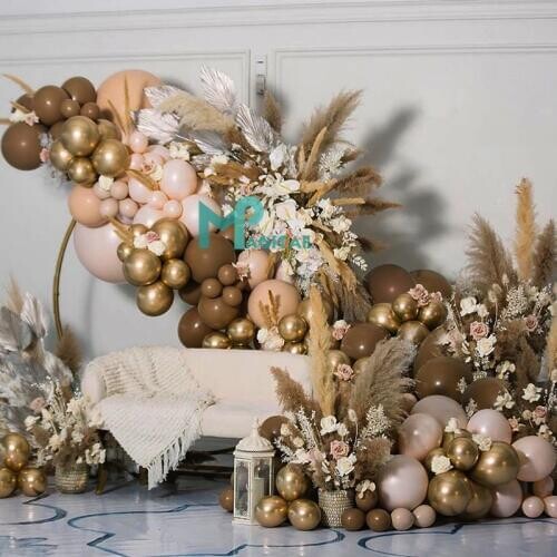 167pcs Double Cream Peach Apricot Balloons Garland Coffee Balloon Chrome Gold Globos Birthday Wedding Baby Shower Party Decor