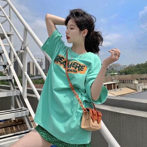 2021 summer new loose three-dimensional letter embroidery short-sleeved T-shirt female wild round neck half-sleeved top ins tide