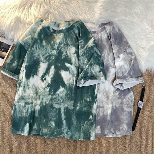 Tie-dye Short-sleeved T-shirt Womens Summer New Style Loose Casual All-match Harajuku Half-sleeved Ladies Oversized T-shirt Top