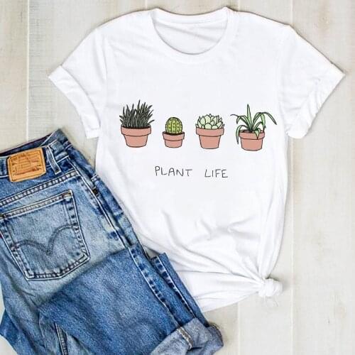 Women Lady Plant Summer Short Sleeve Cactus Print Ladies T Tee Tshirt Womens Female Top Shirt Clothes Graphic Clothing T-shirt