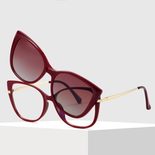 Womens Magnet Sunglasses Polarized 2021 Trend Red Square Gradient 2 in 1 Sunglasses Lady Transparent Anti Blue Glasses Frame