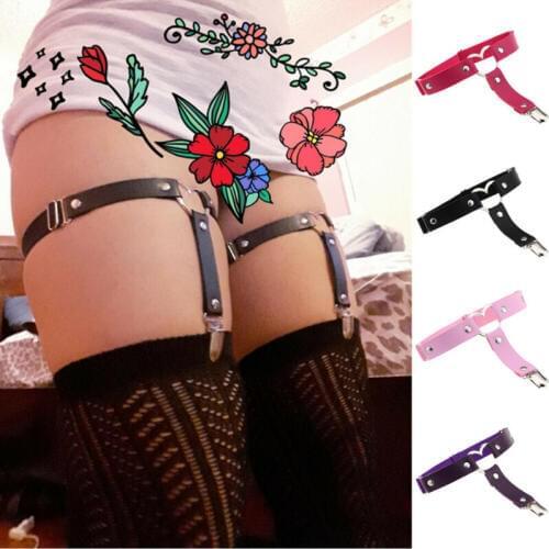 Female Women Sexy Harajuku Elasticity Heart Faux Leather Harness Tight Suspender Punk Strap Leg Ring Garter Belts Bondage Belt