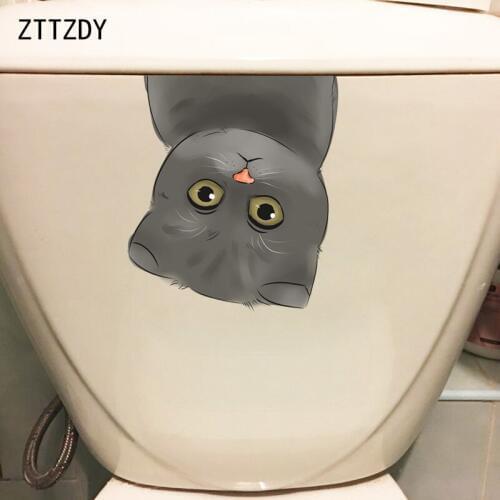 ZTTZDY 19*21.3CM Interesting Cat WC Toilet Decals Living Room Home Art Wall Sticker Decor T3-0166