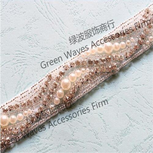 1 Yard Crystal Clear Rhinestone Pearl Applique Trim Bridal Costume Trim Wedding Bridal Accessories Hot-fix Trimmings 2.8cm