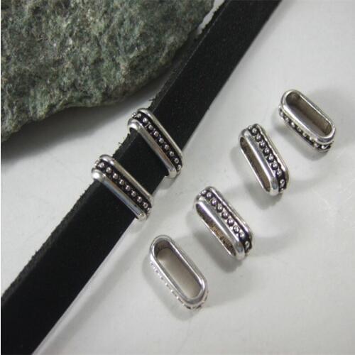 10pcs 10mm Flat Dots Striped Slider Spacers Beads For 10x2mm Flat Leather Cord