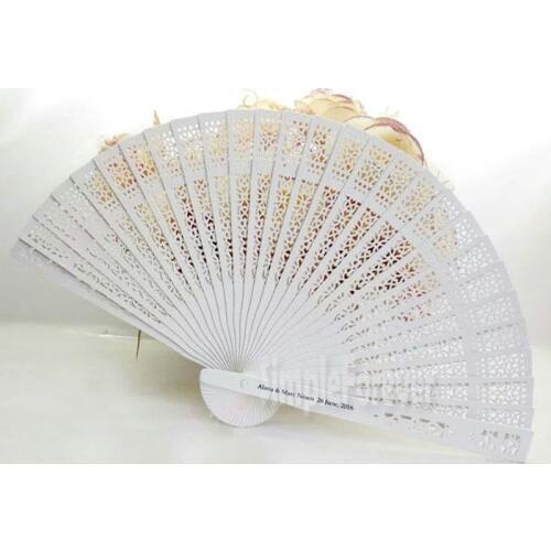 100pcs/lot Sandalwood White Wedding Fan Favors Personalized Folding Hand Fan With Bride Groom Name & Date