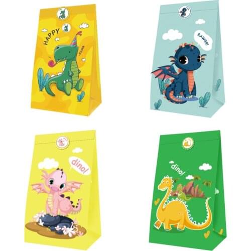 12/24pcs Cartoons Dinosaur Paper Candy Gifts Bags Jungle Party Deco Sweet Gifts Box Kids Birthday Baby Shower Party Supplies
