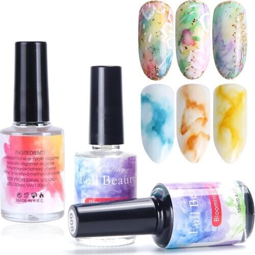 15ml Ladies Watercolor Ink Nail Polish Blooming Smoke Effect Magic Smudge Bubble Varnish Manicure Decoration Nail 12 Color TSLM2