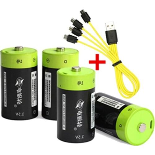 4PCS ZNTER 1.5V 4000mAh Rechargeable Battery with Micro USB Battery D Lipo LR20 Lithium Polymer Battery Micro USB Charging Cable