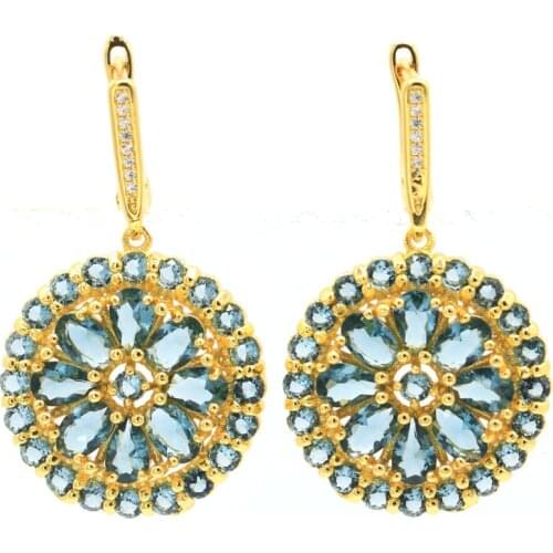 43x26mm Pretty Created Paris Blue Topaz CZ Gift For Ladies Wedding Silver Earrings