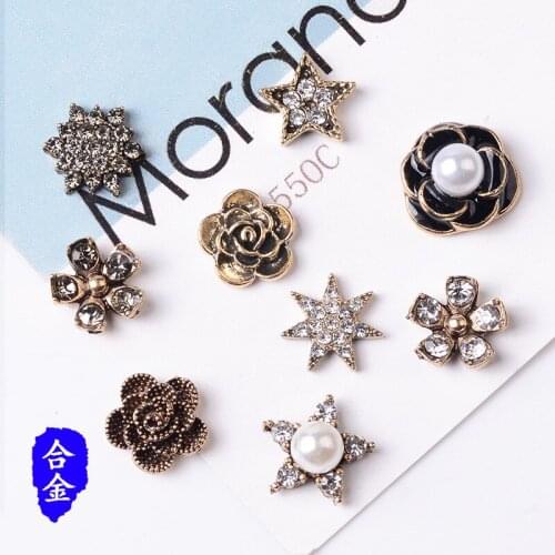 50pc Anti-Gold color Alloy Material Crystal/Pearl Flower Star Shape Charm For DIY Clothing/Hair Wedding Handmade Jewelry Making
