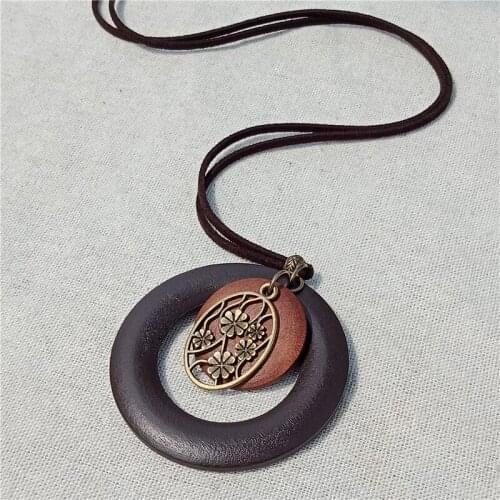 Sweater chain ethnic style necklace pendant long female retro oval flower wishing tree 2020 brand new