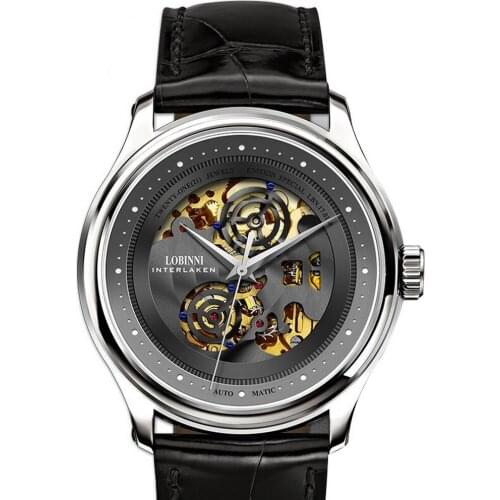 Luxury brand wrist watch men,mens automatic watches LOBINNI man waterproof mechanical wristwatch skeleton relogio leather strap