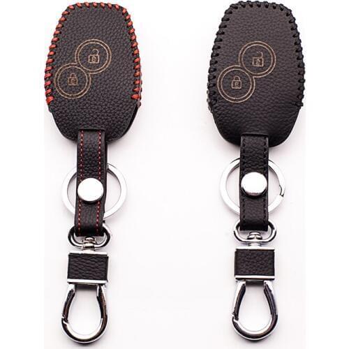 Genuine Leather Case Cover for Renault Dacia Logan Sandero Clio Megane Kangoo Modus Espace keychain 2 buttons remote control