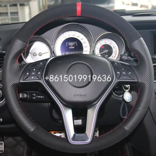 Black Leather Black Suede Steering Wheel Cover for Benz A-Class 2013-2015 B-Class 2011-2014 CLA-Class 2013 2014