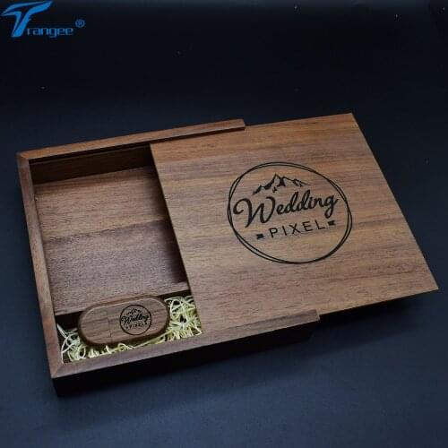 Wood Photo Album Box Gift Oval Walnut USB Flash Drive 128MB 4GB 8GB 16GB 32GB with Wooden Box Free Custom Logo Pendrive
