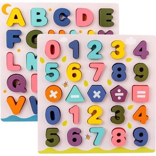 Children Kids Alphabet ABC Numbers 123 wooden jigsaw learning puzzle toys
