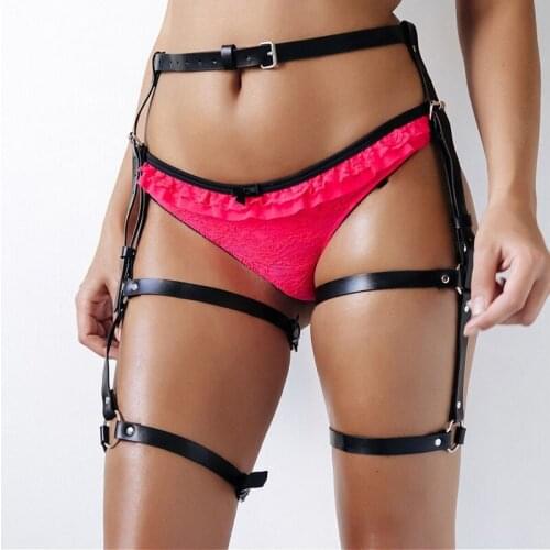 Women Punk Sexy PU Leather Garter Belt Harajuku Body Harness Tight Suspender Bondage Strap Leg Harness Bondage Belts Seks