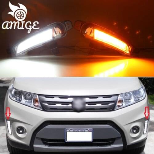 DNO Car 12V LED DRL Day Light For Suzuki Vitara 2015 2016 2017 2018 Turn Yellow Signal Auto Daytime Running Lamp