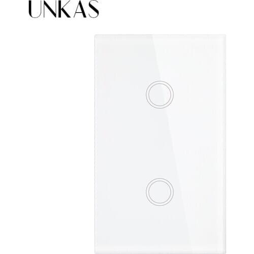 UNKAS US Standard Smart Switch 2 Gang 1 Way Touch Sensor Switch Luxury Crystal Glass Single And Double Circle Wall Light Switch