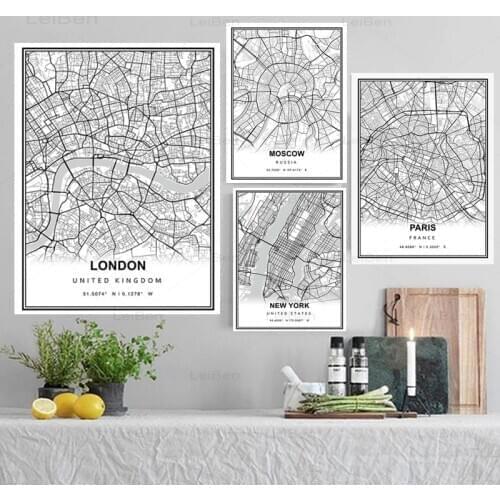 City Map Berlin Paris London New York Bordeaux Canvas Painting Black and White Art Poster Home Decor Nordic Modern Picture Mural