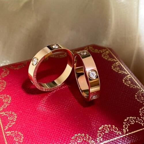 YUN RUO Rose Gold Six Diamond Couple Ring Trendy Fashion Wholesale Jewelry Index Titanium Steel Finger Ring Not Change Color