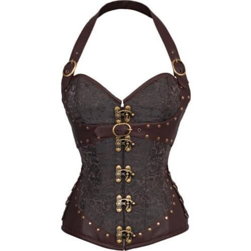 Steampunk Corset Brown Black Steel Bone Underbust Corsets Dobby Corselets Sexy Waist Slim Bustiers Waist Cincher corset