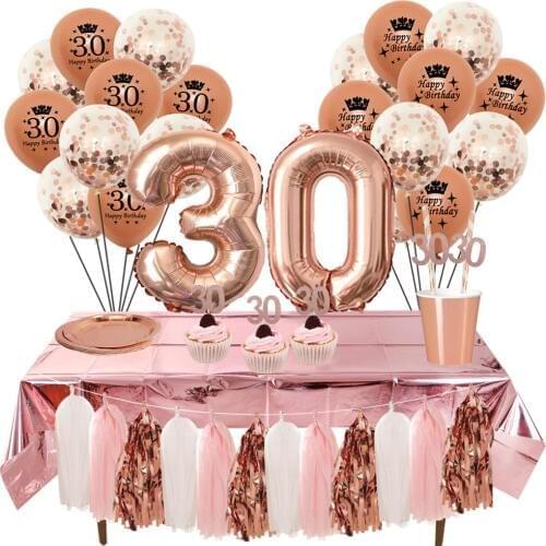30th 40th 50th 60th Latex Confetti Balloons Paper Cup Plate Happy Birthday Adult Birthday Party Anniversary Decoration Supplies