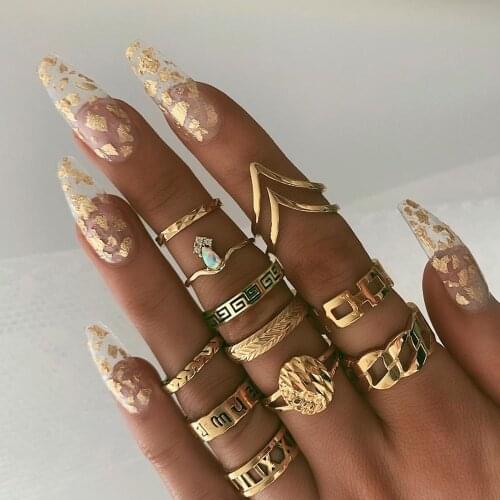 Hot Selling New Simple Geometric Rhinestone Pattern Letter Ring Suit 11-Piece Set for Women Birthday gifts Wholsale