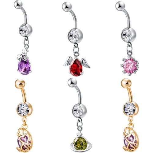 Fashion Simple Heart With Wings Pendant Navel Button Fashion Personality Hollow Heart Zircon Belly Button Ring Piercing Jewelry