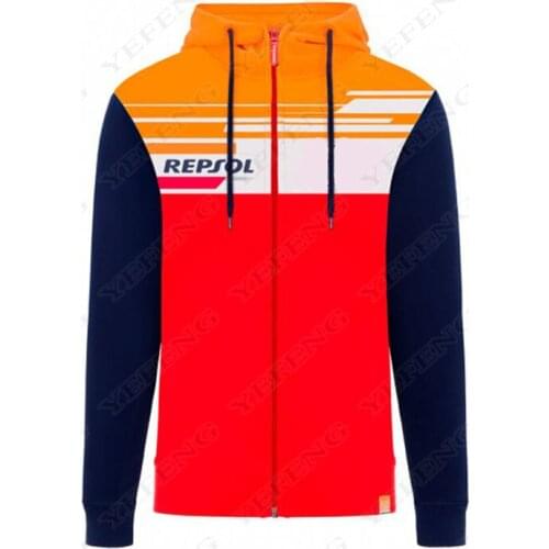 Mens Repsol Polyester Hoodies for Honda HRC Motorcycle Endurance Racing Zip Up Sweatshirt Motorbike Jacket Motocross Coat
