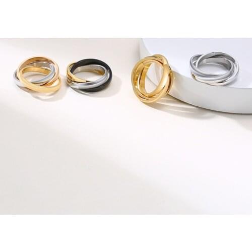 Chic Simple 3 Rounds Wedding Band Ring Sets,Solid Stainless Steel Engagement Female Ring Gifts Jewelry,US Size