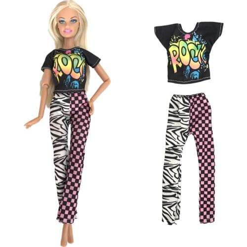 NK 1 PCS Fshion Outfit For 1/6 Doll Modern Black Pattern Shirt Handmade Trouseres Clothes For Barbie Doll Accessories Toys