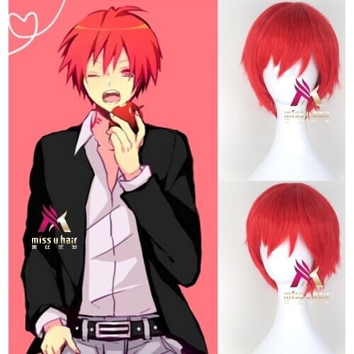 Japanese Anime Assassination Classroom Karma Akabane Akashi Seijuro / Sasori Short Flame Red Cosplay Wig Costume +wig cap
