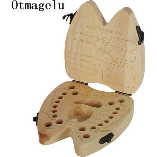 Protable Baby Tooth Box Organizer For Baby Save Milk Teeth Wood Storage Box Tooth Shape Case Holder as a Gift For Kid Boy Girl
