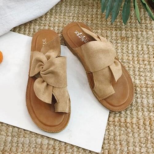 2021 New Flock Flat Slippers Women Summer Bow Clip-toe Beach Flip Flops Woman Casual Gladiator Shoes Ladies