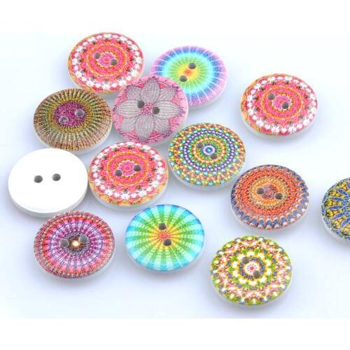 Mixed round fashion flower Painted Wooden Sewing Buttons Scrapbooking For Craft 50pcs 20mm 2 hole 2017 New mt0966