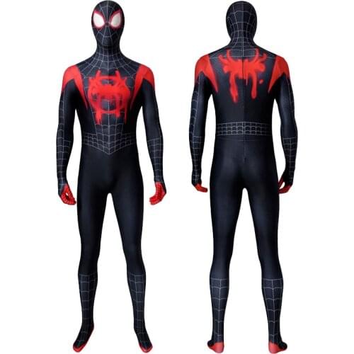 Adult Superhero Into the Verse Miles Morales Jumpsuit Cosplay Costume Halloween Masquerade Party Bodysuit
