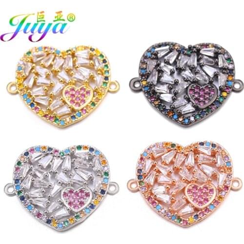Juya DIY Rainbow Crystals Crown Butterfly Moon Love Heart Charm Connectors For Women Fashion Bracelet Earring Making Accessories