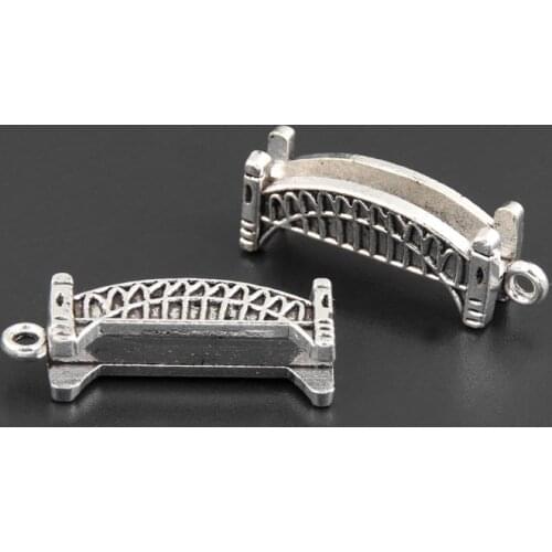 20pcs Silver Color 25x9mm Bridge Charms Building Pendant Fit DIY Jewelry Making Handcrafted Accessories