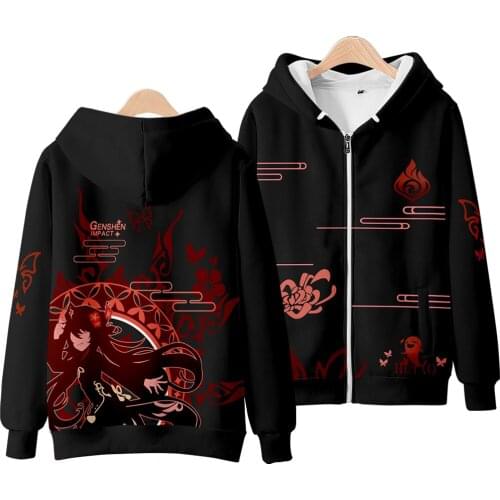 Anime Genshin Impact Hu Tao Hooded Hoodie Sweatshirt Coat Loose Spring Autumn Men Women Student Outerwear Jacket Tops Cosplay