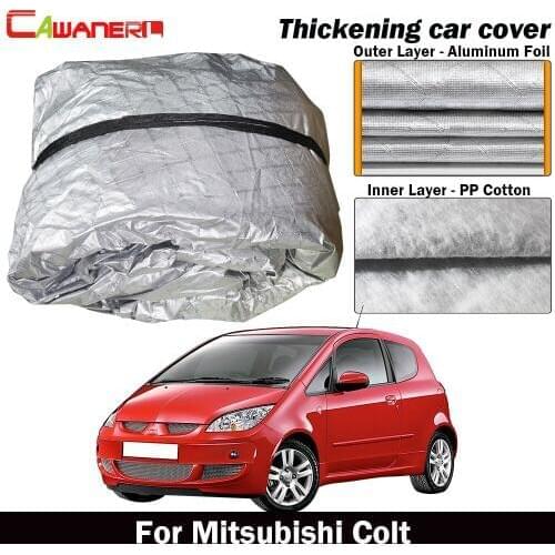 Cawanerl For Mitsubishi Colt Waterproof Car Cover Thick Cotton Anti-UV Sun Shade Rain Hail Snow Dust Protection Auto Cover