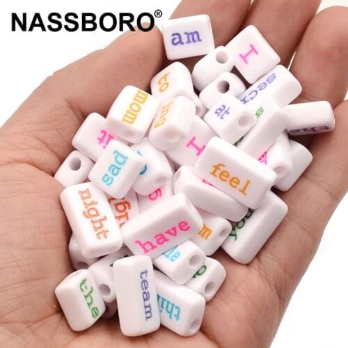 Mixed Size White Rectangle Colorful English Words Acrylic Beads Loose Beads For Jewelry Making Handmade Diy Bracelet Necklace