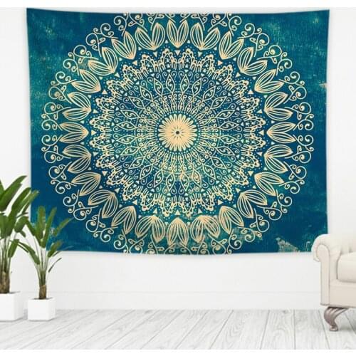 Bohemia Cyan and Yellow Flower Tapestry Vintage Exotic Summer Mandala Frame for Bedroom Photography Wall Decor