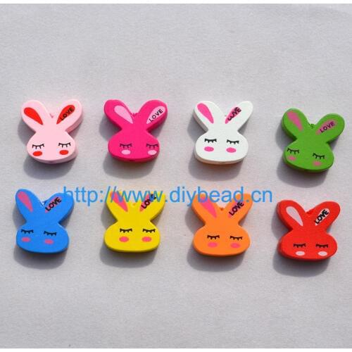 20pcs/lot DIY Fashion Jewelry Beads Jewelry Accessory Cartoon Wooden Beads For Necklace Making Lovely Rabbit Mix Color